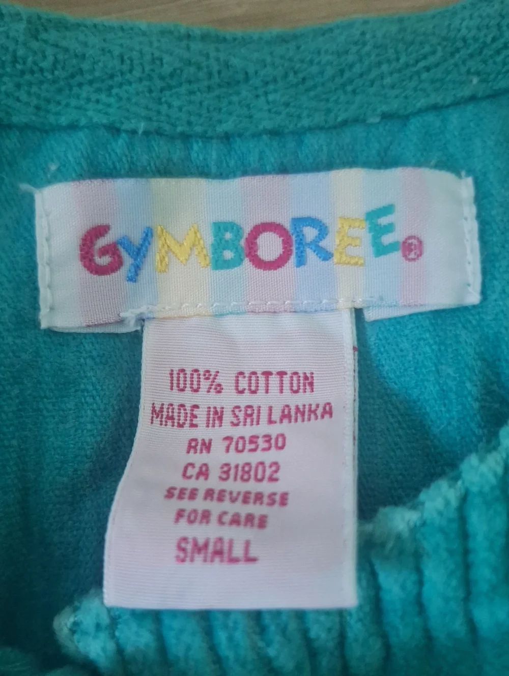 Vintage Gymboree Rainbow Tag Teal Corduroy Tank Dress with Colorful Buttons 18mo